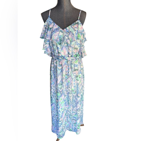 Lilly Pulitzer Zadie Maxi Dress Tails Of The Sea Purple Blue Green Size Large - Picture 2 of 13